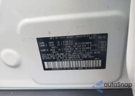 2015 Subaru Outback 2.5I Limited из США, поврежденный, VIN 4S4BSBNC3F3312947